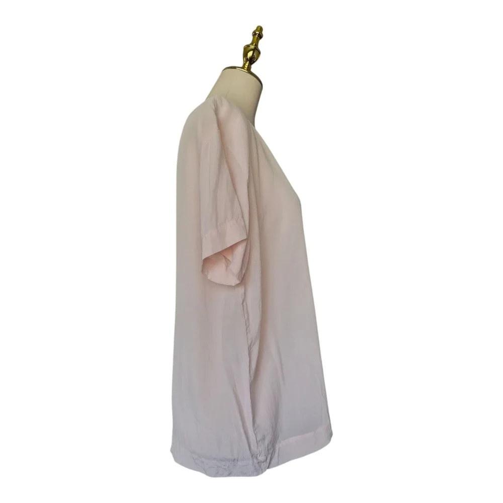 Club Monaco 100% Silk Blouse Womens L Pink Short‎ Sleeve Pocket Top Minimalist